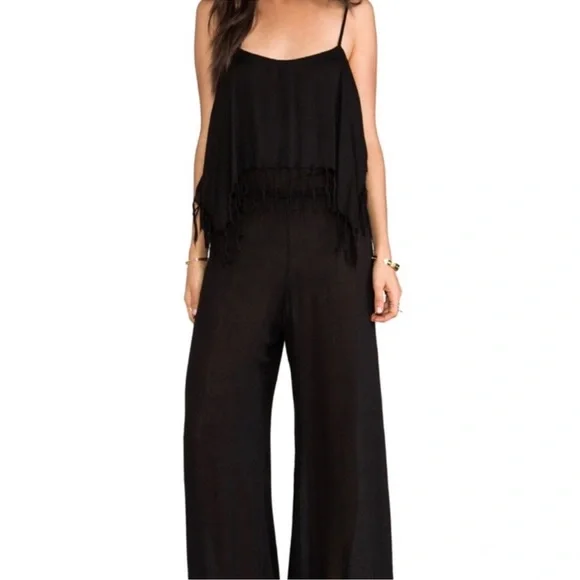 INDAH Black Fringe Jumpsuit - Picture 1 of 5